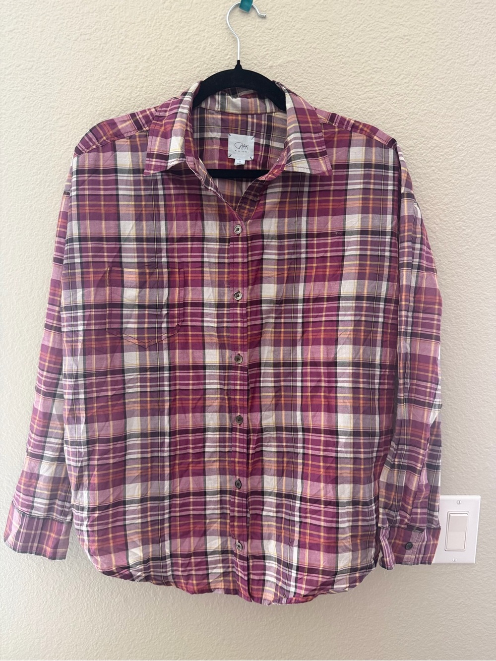 PJK Silk-Cotton Blue Label Burgundy Plaid Button-Down Shirt Size S